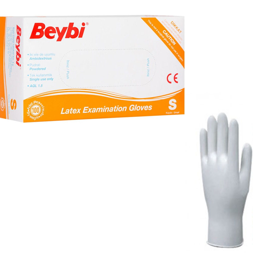 Beybi Pudralı Lateks Muayene Eldiveni S 100 LÜ