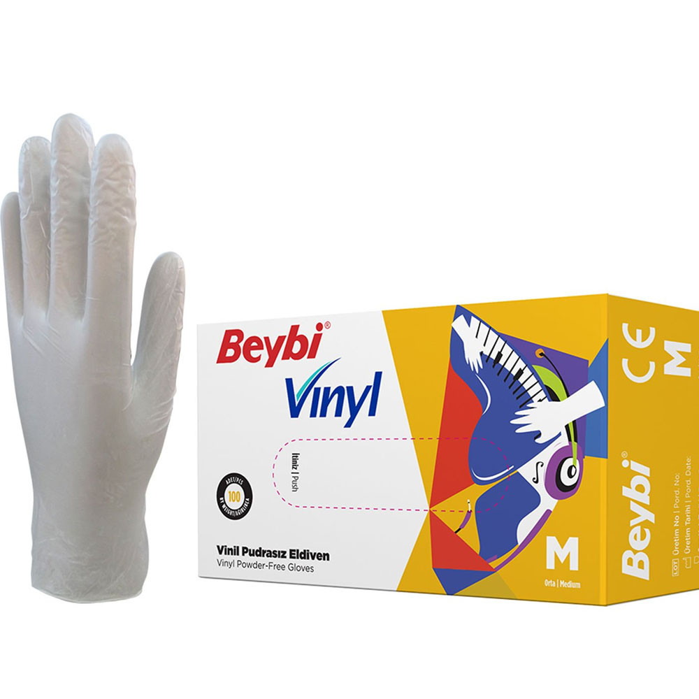 Beybi Vınyl Vinil Pudrasız Eldiven Medium 100 LÜ